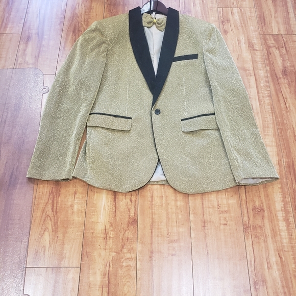 After Six Men's Gold black Formal 1 Button Tuxedo Jacket Wedding Prom Size 42 - Picture 3 of 7